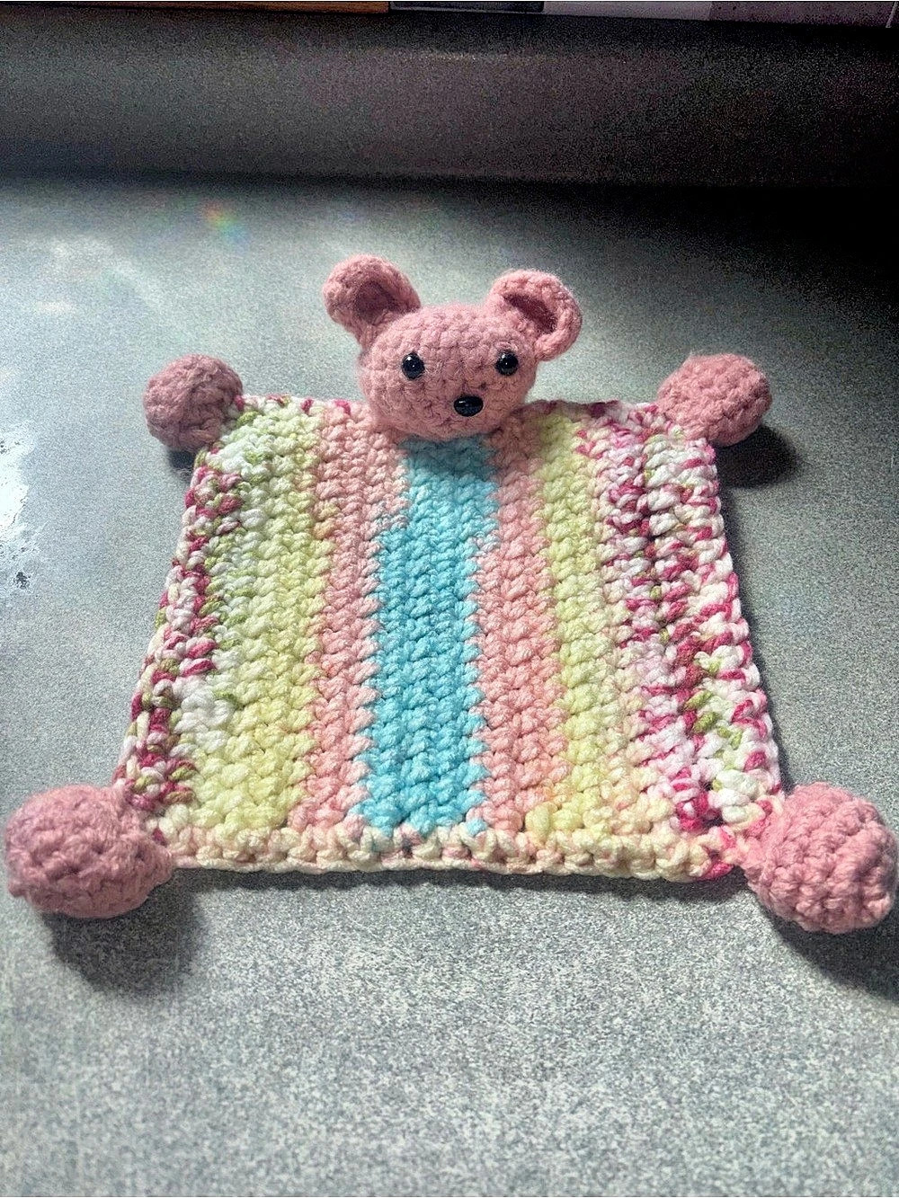 Bear Lovey Security Blanket Pink & Green